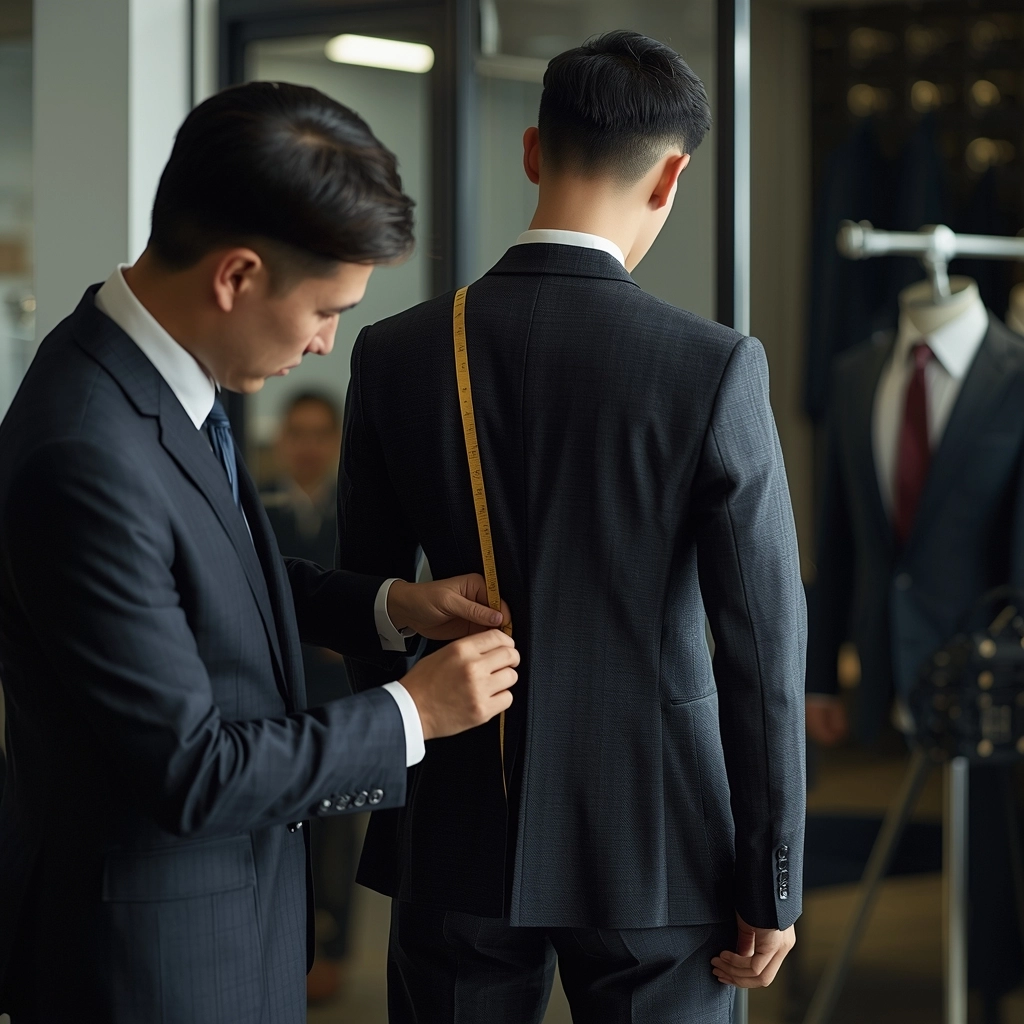 裁縫師為雙排扣西裝進行精準的立體收腰打版