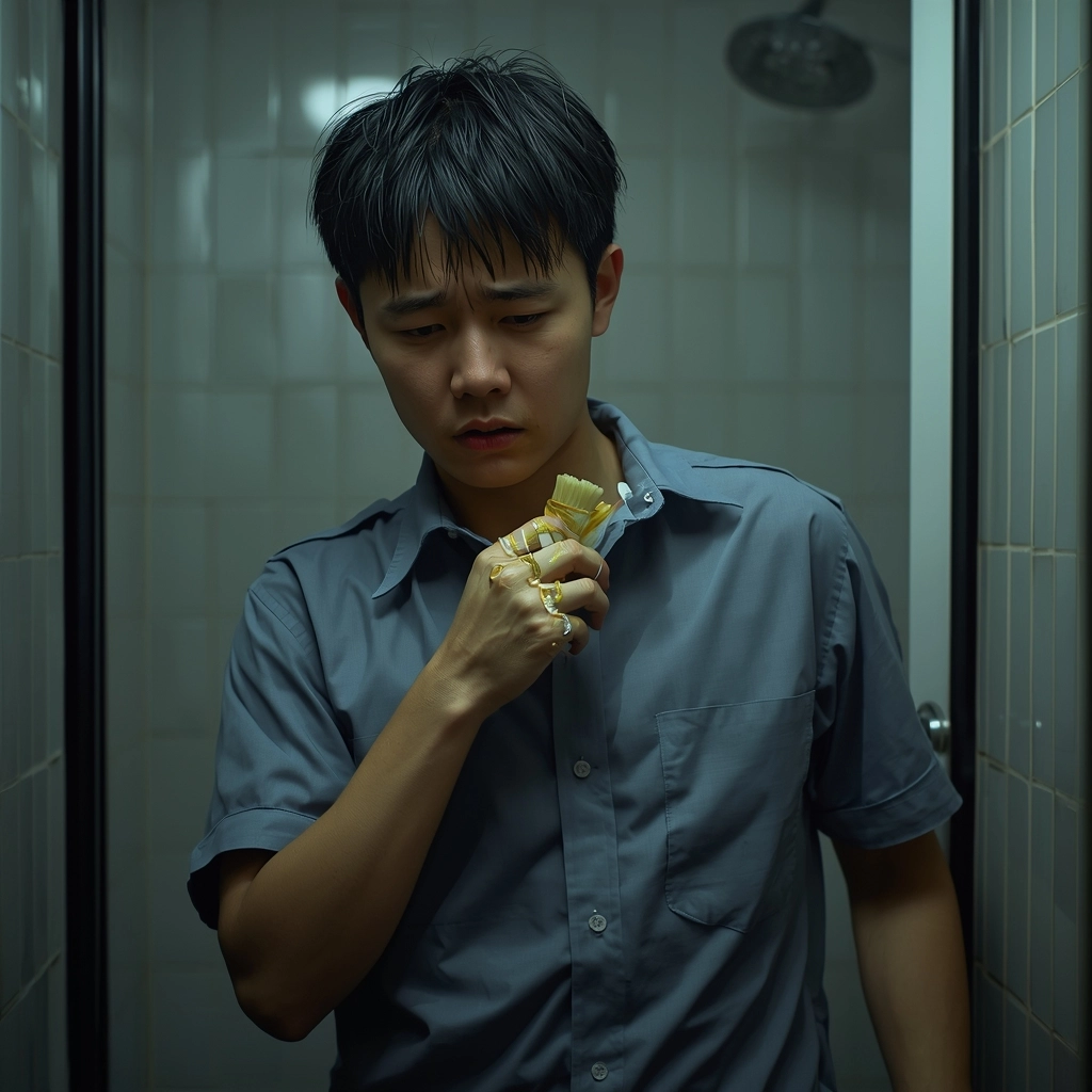 廉價制服領口容易卡皮脂垢發黃，員工費力刷洗依然無效