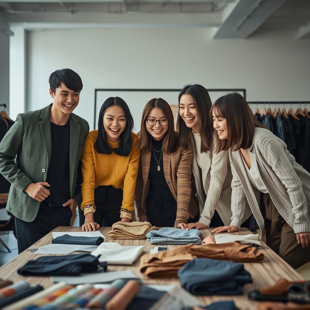 台灣年輕團隊討論客製化衣服材質與印花