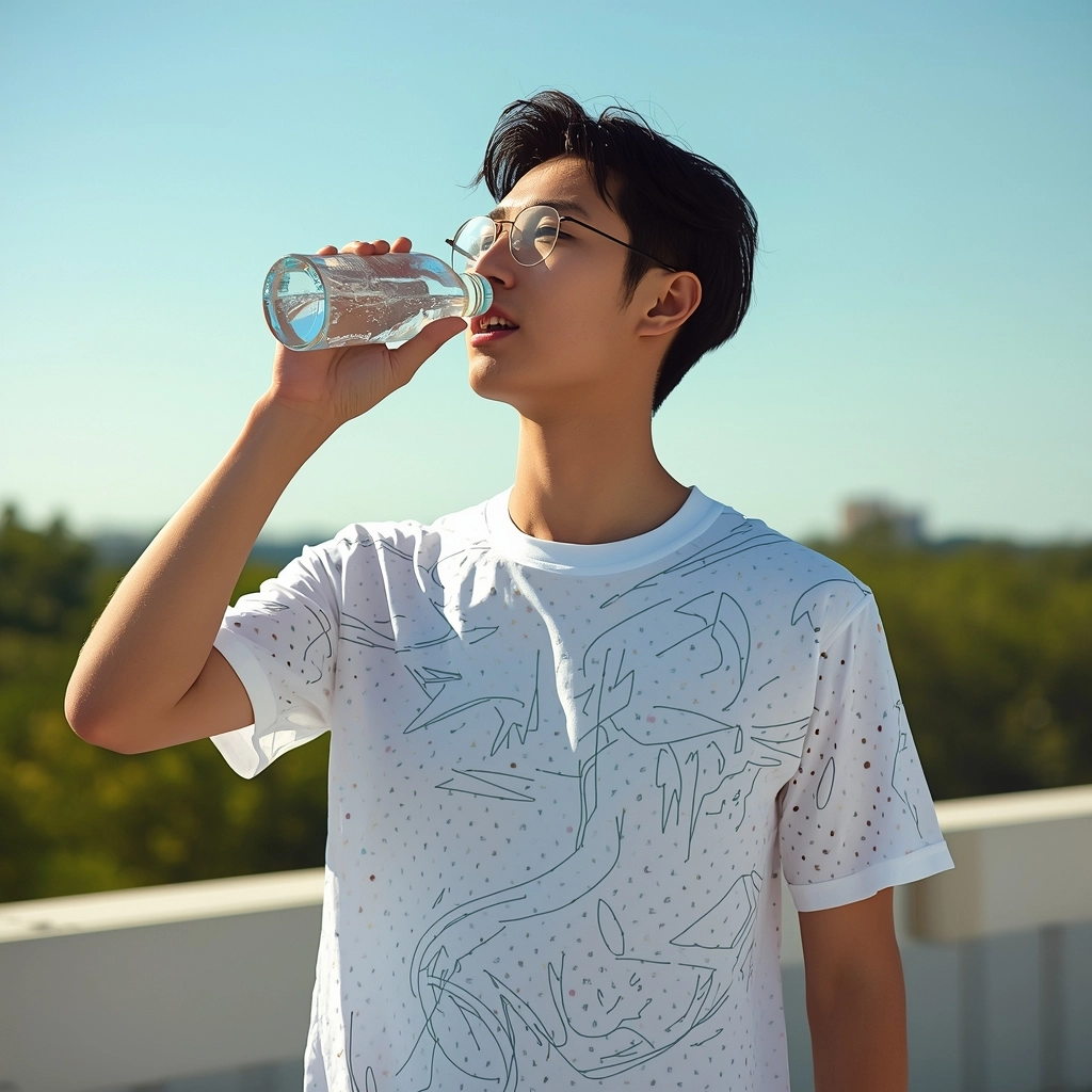 穿著透氣線條設計印花衣服的台灣男生