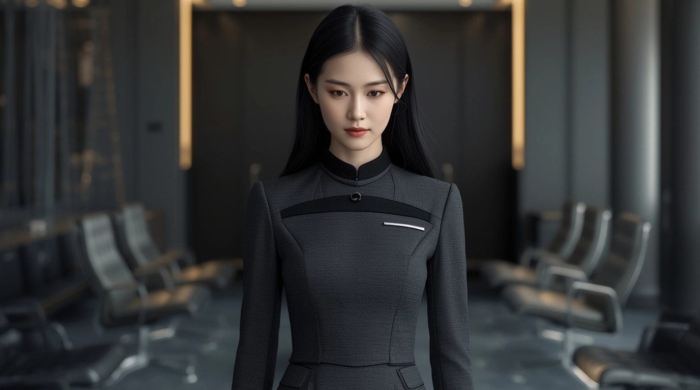 女裝團體制服黑灰色系，呈現權威感、成熟度與高端質感的企業專業形象。