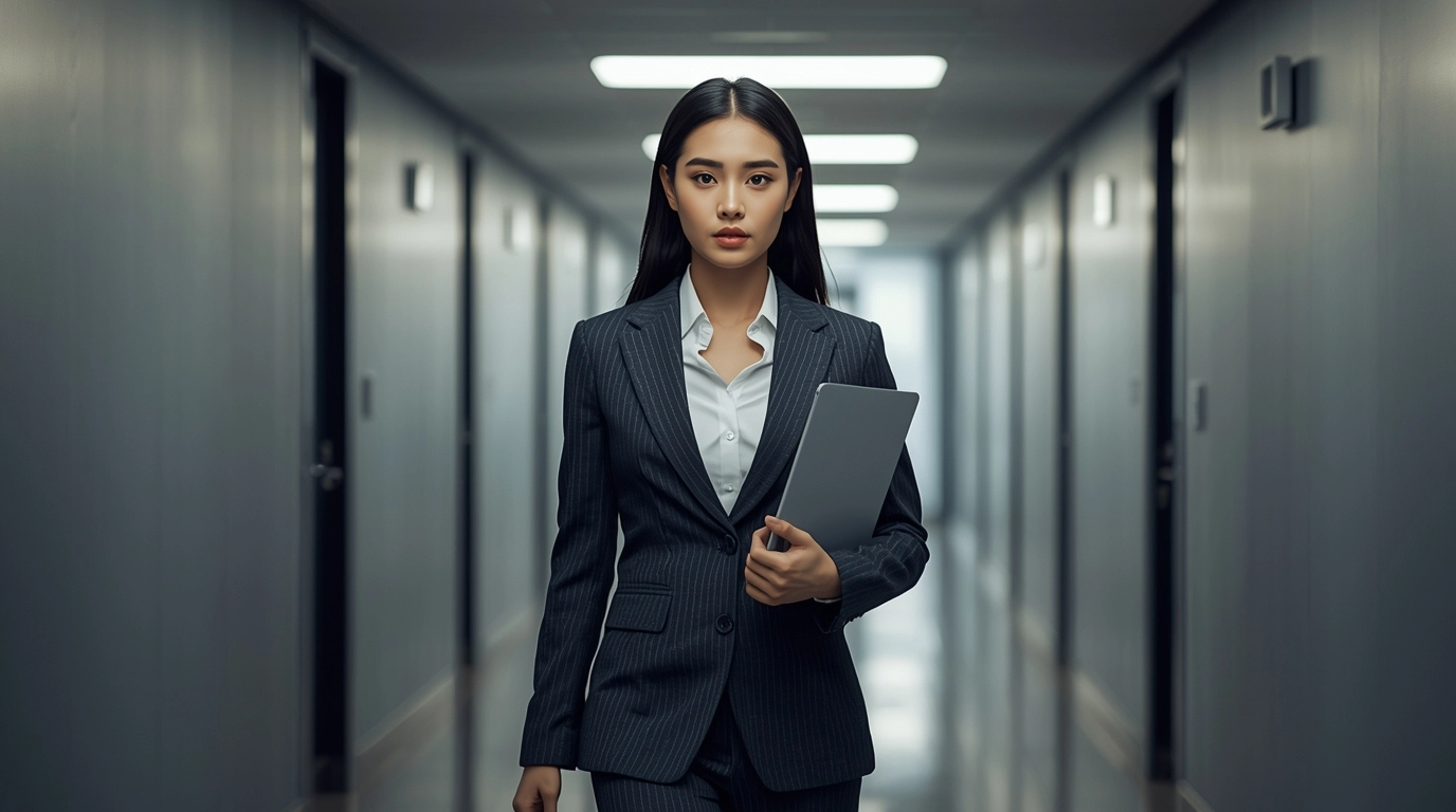 女裝團體制服抗皺套裝示範，展示長時間活動後仍保持筆挺俐落的專業形象。