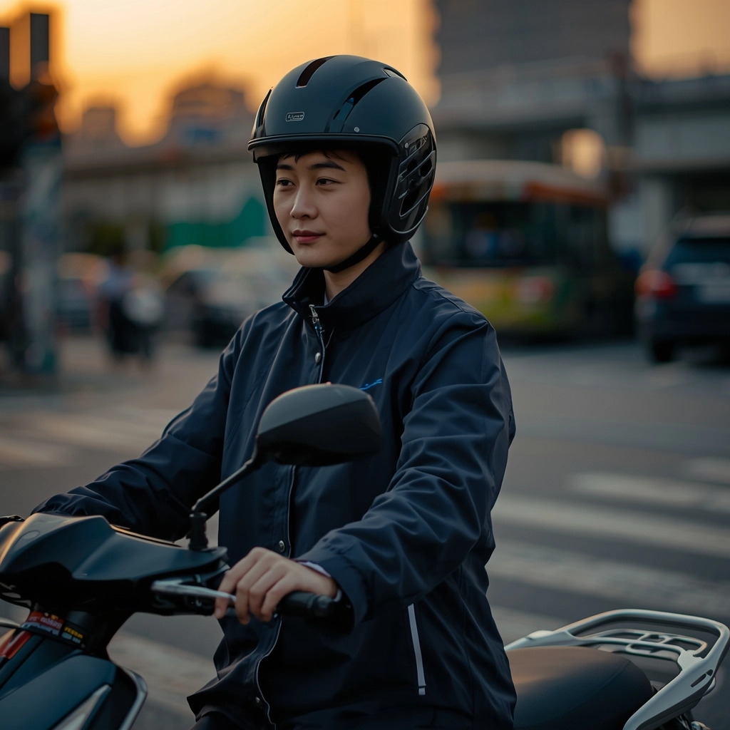 穿著源洋制服的通勤機車族